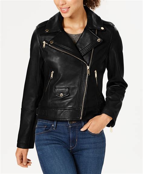 michael kors womens leather moto jacket|Michael Kors leather jacket macy's.